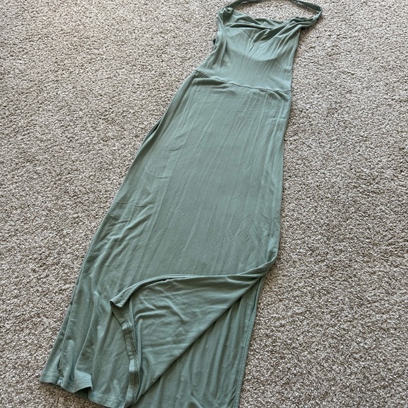 Pastel Green Open Back Slit Thigh Halter Dress - Picture 2 of 4